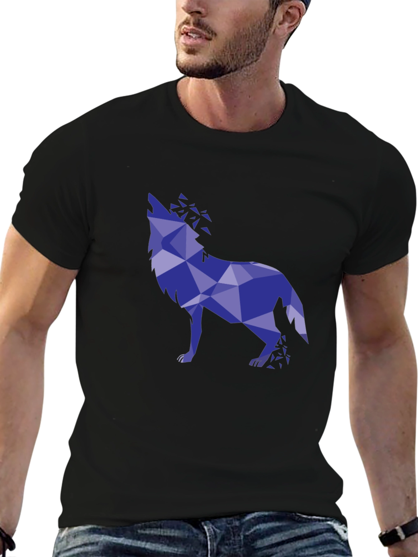 Geometric Wolf Graphic Tee - Stylish Mens Black T-Shirt