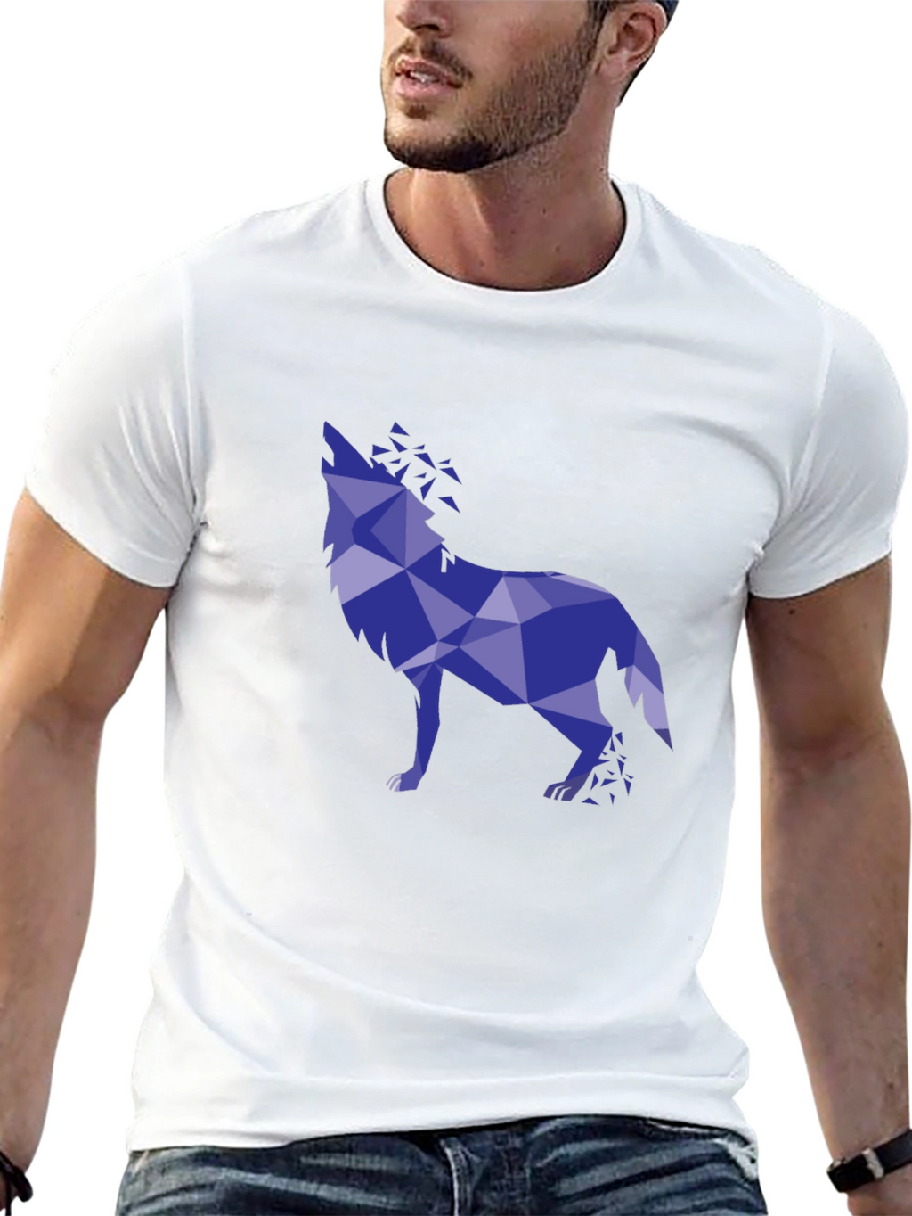 Geometric Wolf Graphic Tee - Stylish Mens Black T-Shirt