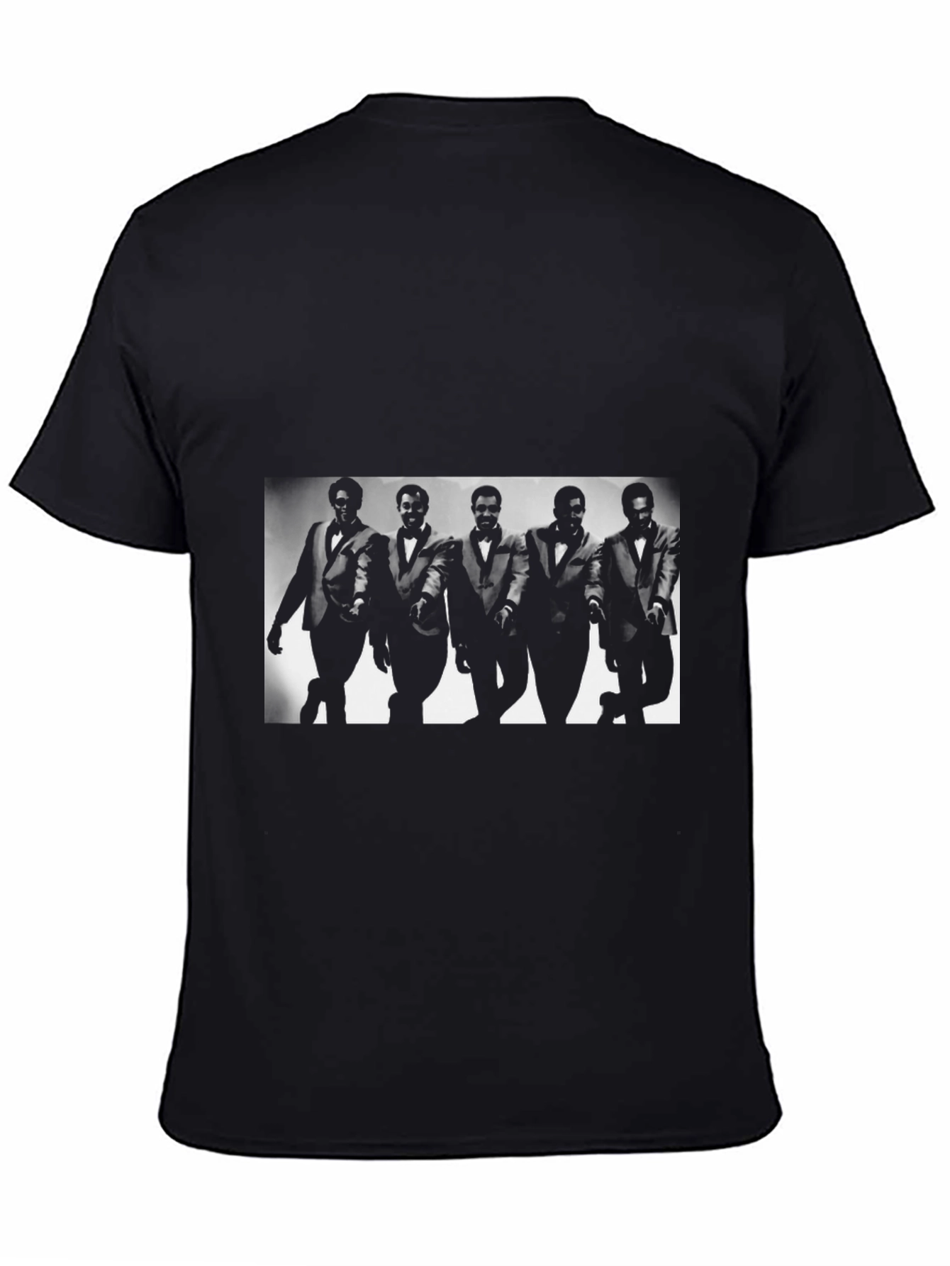 Stylish Black T-Shirt with Soulful Retro Group Graphic