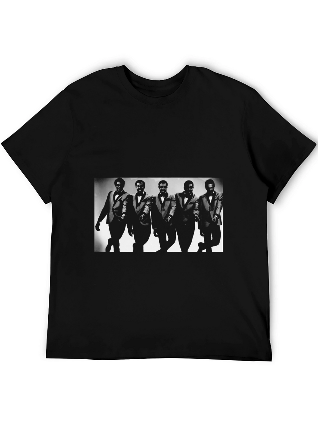Stylish Black T-Shirt with Soulful Retro Group Graphic