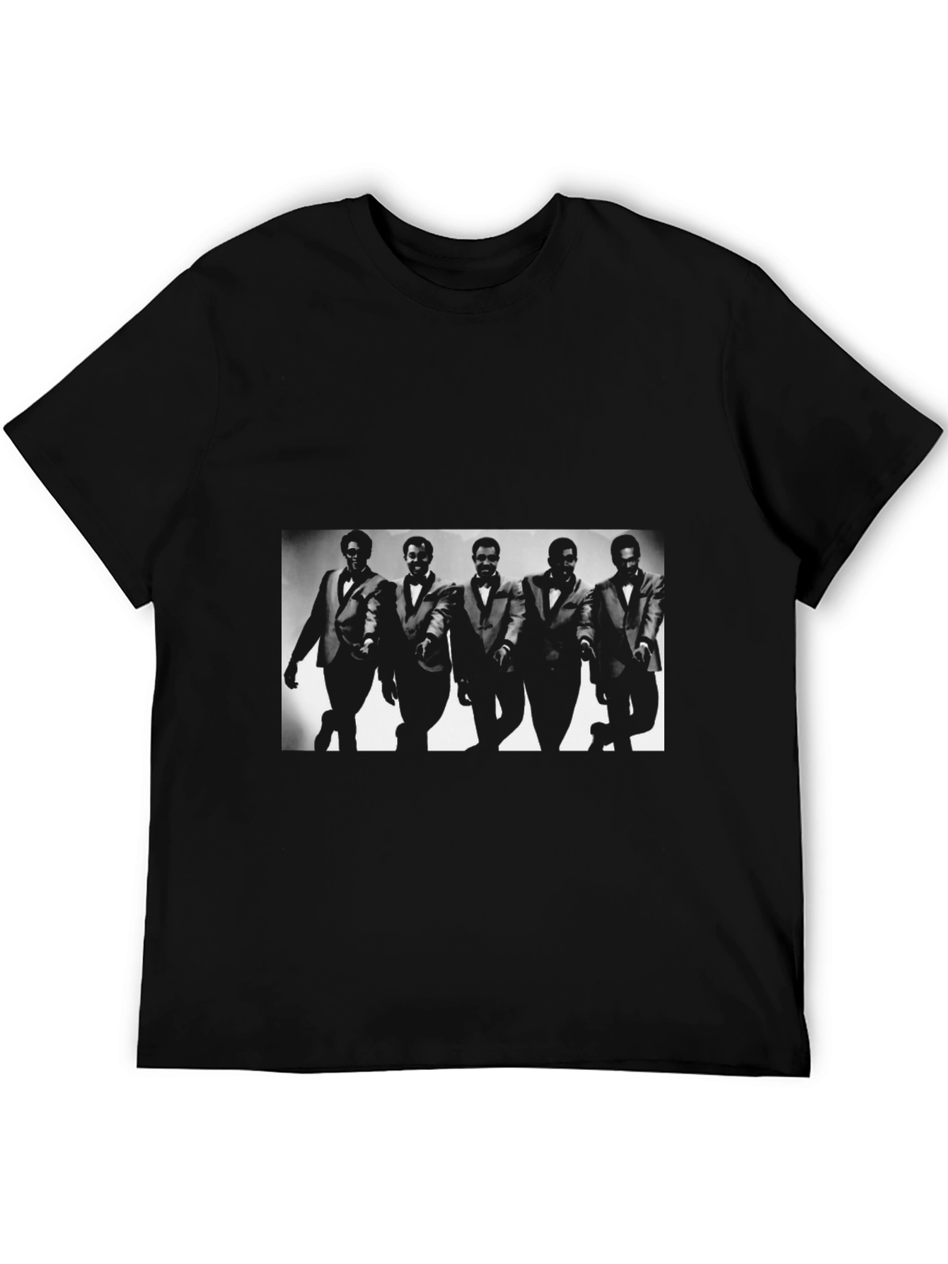 Stylish Black T-Shirt with Soulful Retro Group Graphic