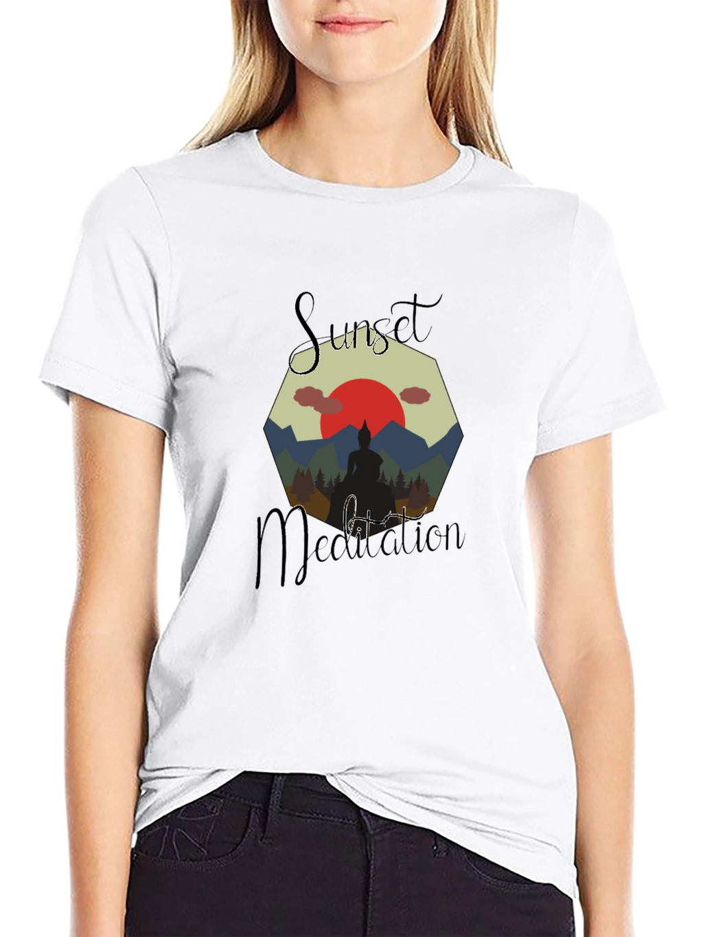 Sunset Meditation Mens Graphic Tee - Black