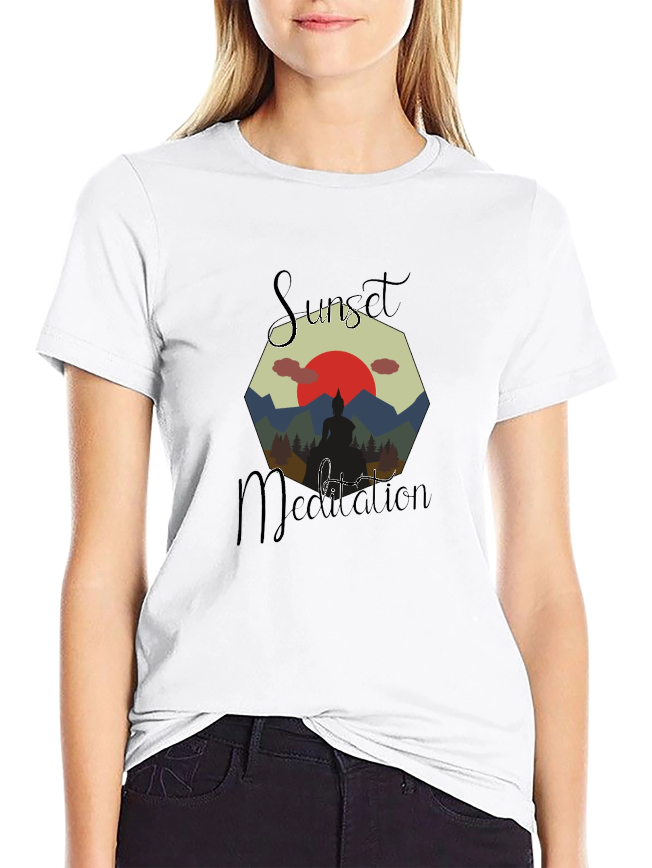 Sunset Meditation Mens Graphic Tee - Black