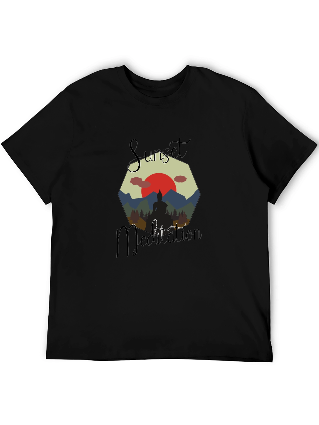 Sunset Meditation Mens Graphic Tee - Black