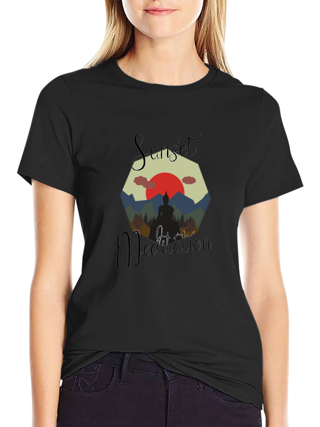 Sunset Meditation Mens Graphic Tee - Black