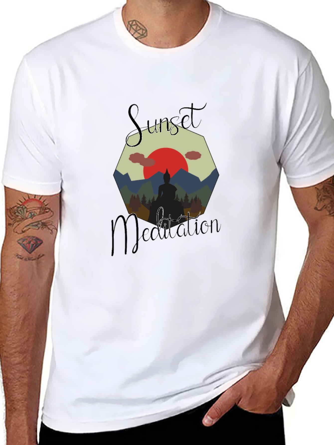 Sunset Meditation Mens Graphic Tee - Black