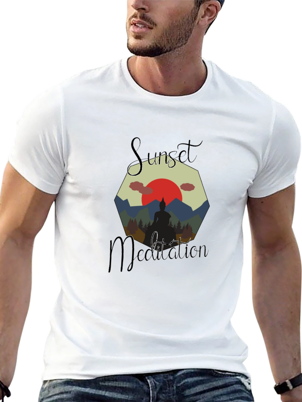 Sunset Meditation Mens Graphic Tee - Black