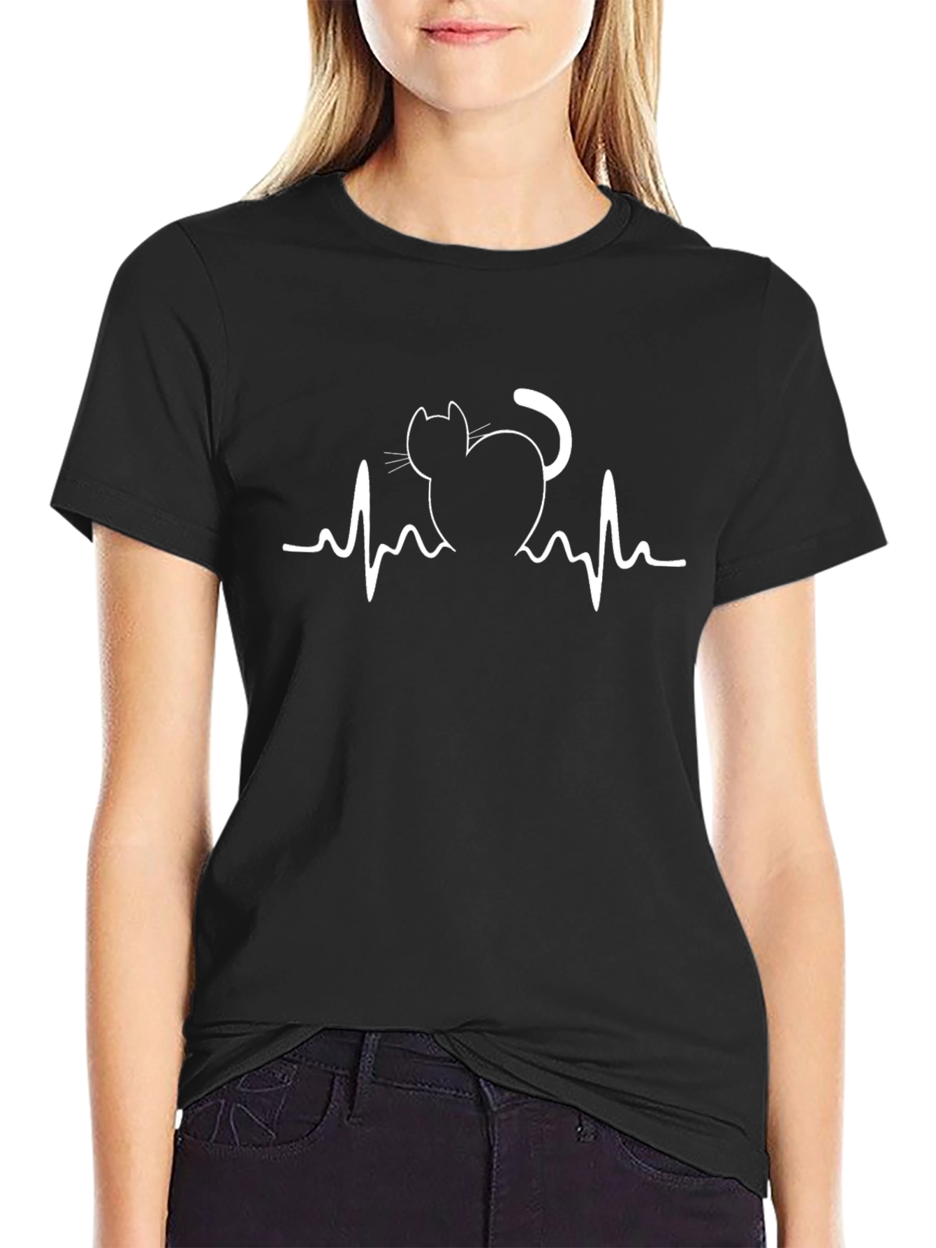 Cat Heartbeat T-Shirt - Black