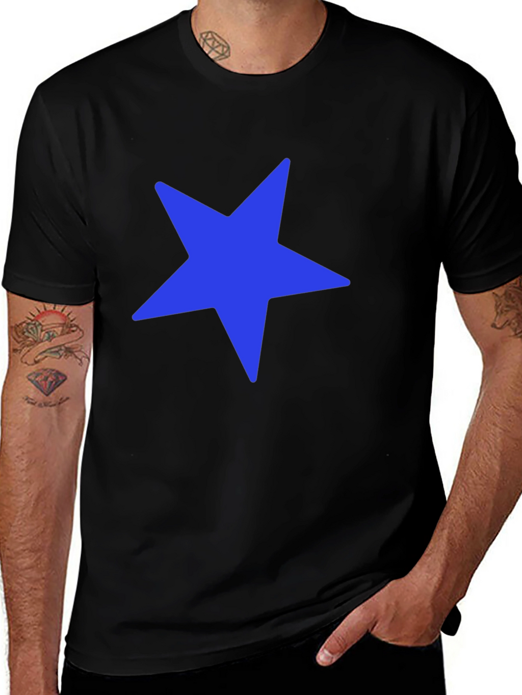 Blue Star Graphic Black T-Shirt