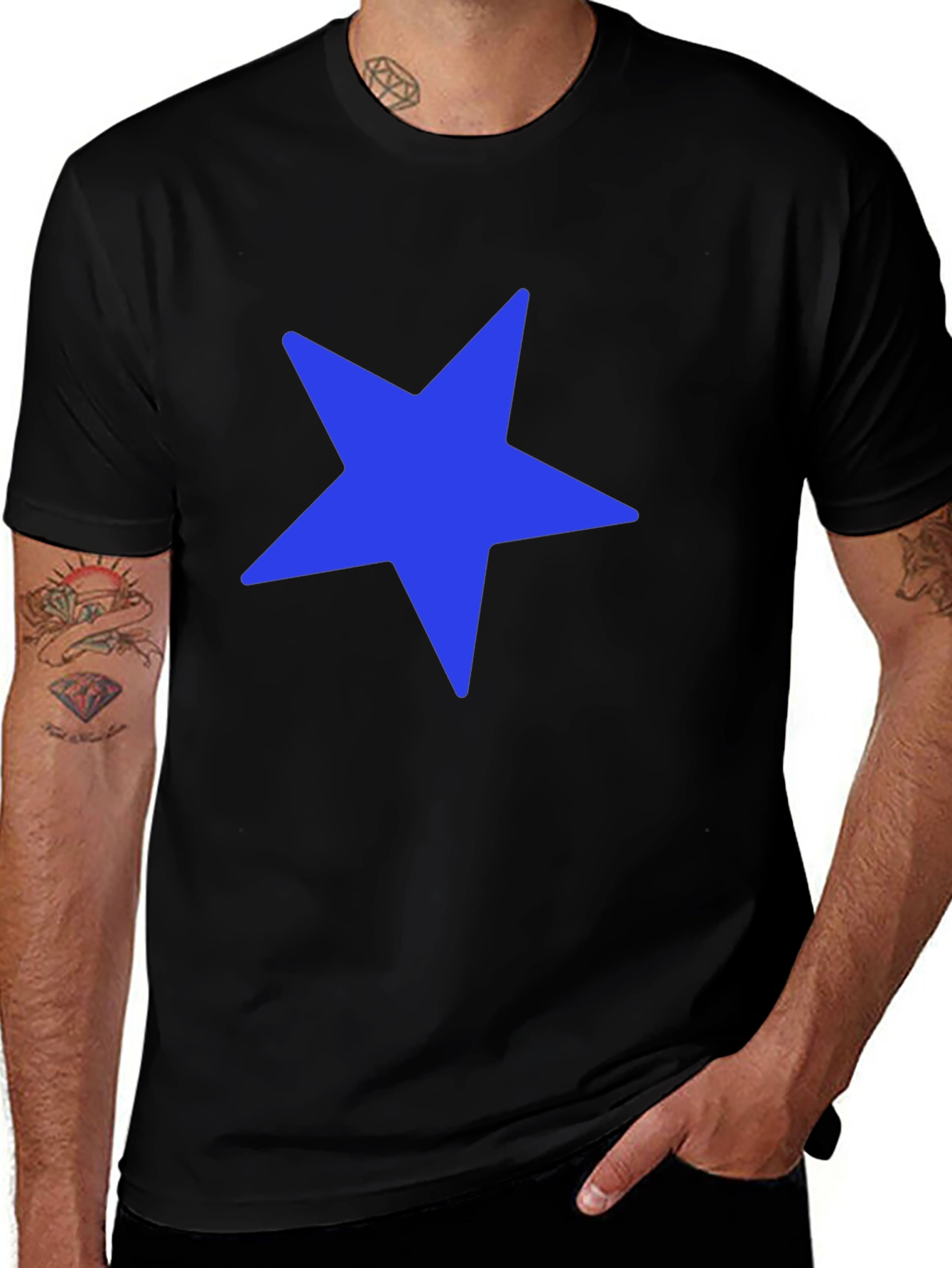 Blue Star Graphic Black T-Shirt