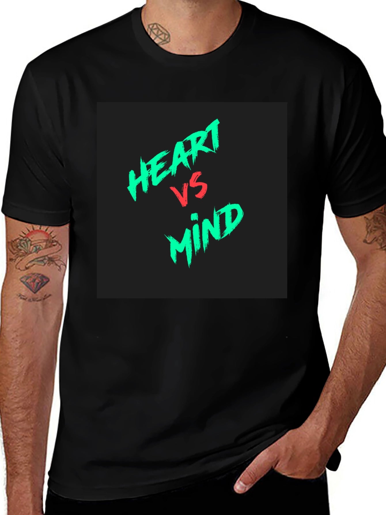 Heart vs Mind Graphic Tee - Black Cotton Casual T-Shirt