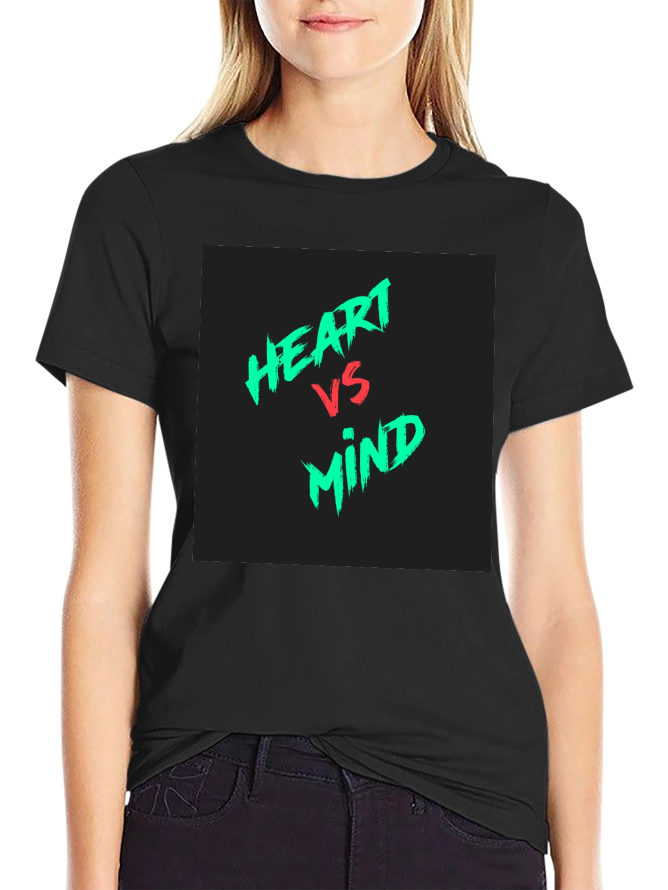 Heart vs Mind Graphic Tee - Black Cotton Casual T-Shirt
