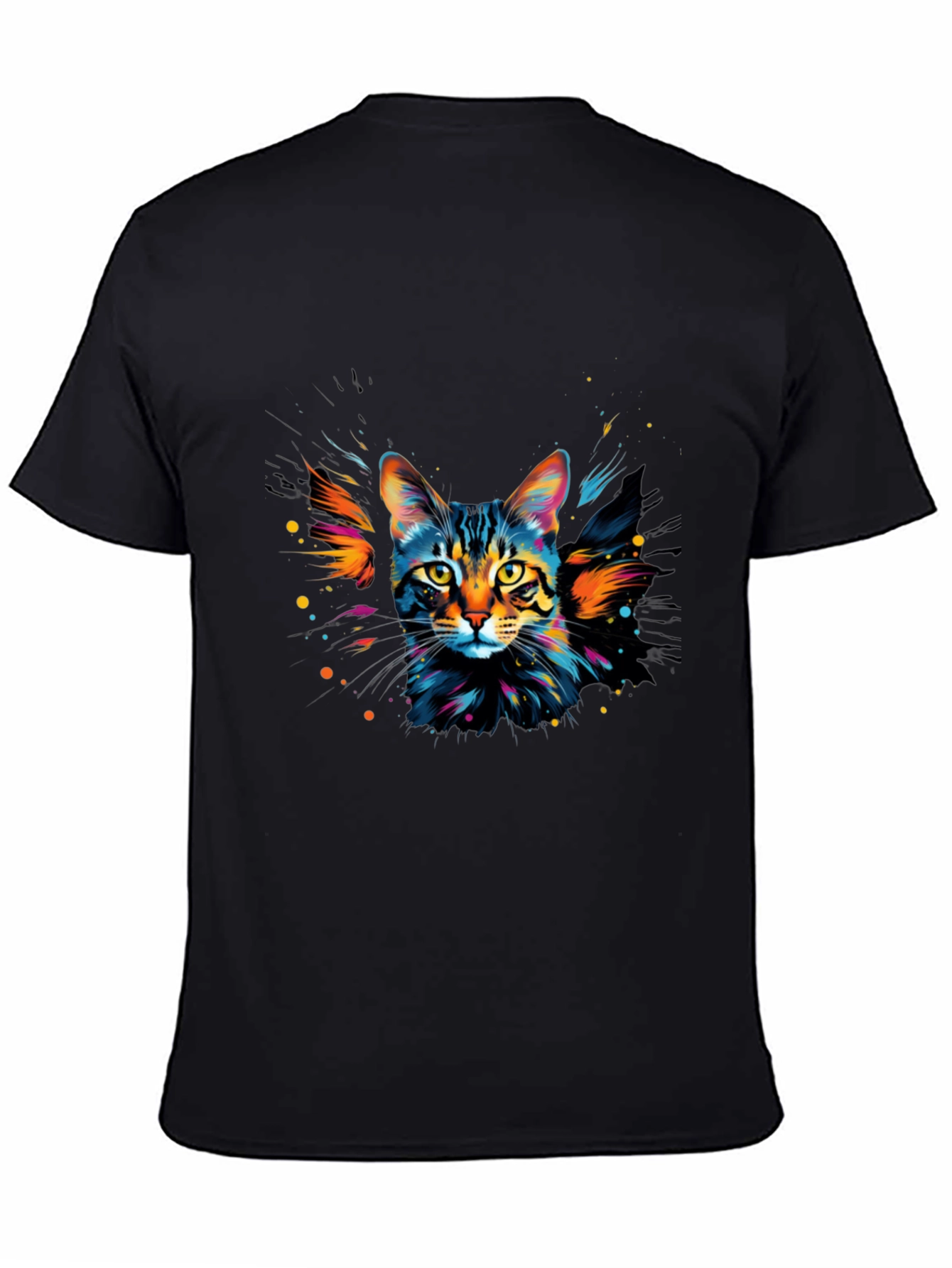 Colorful Cat Graphic Black T-Shirt