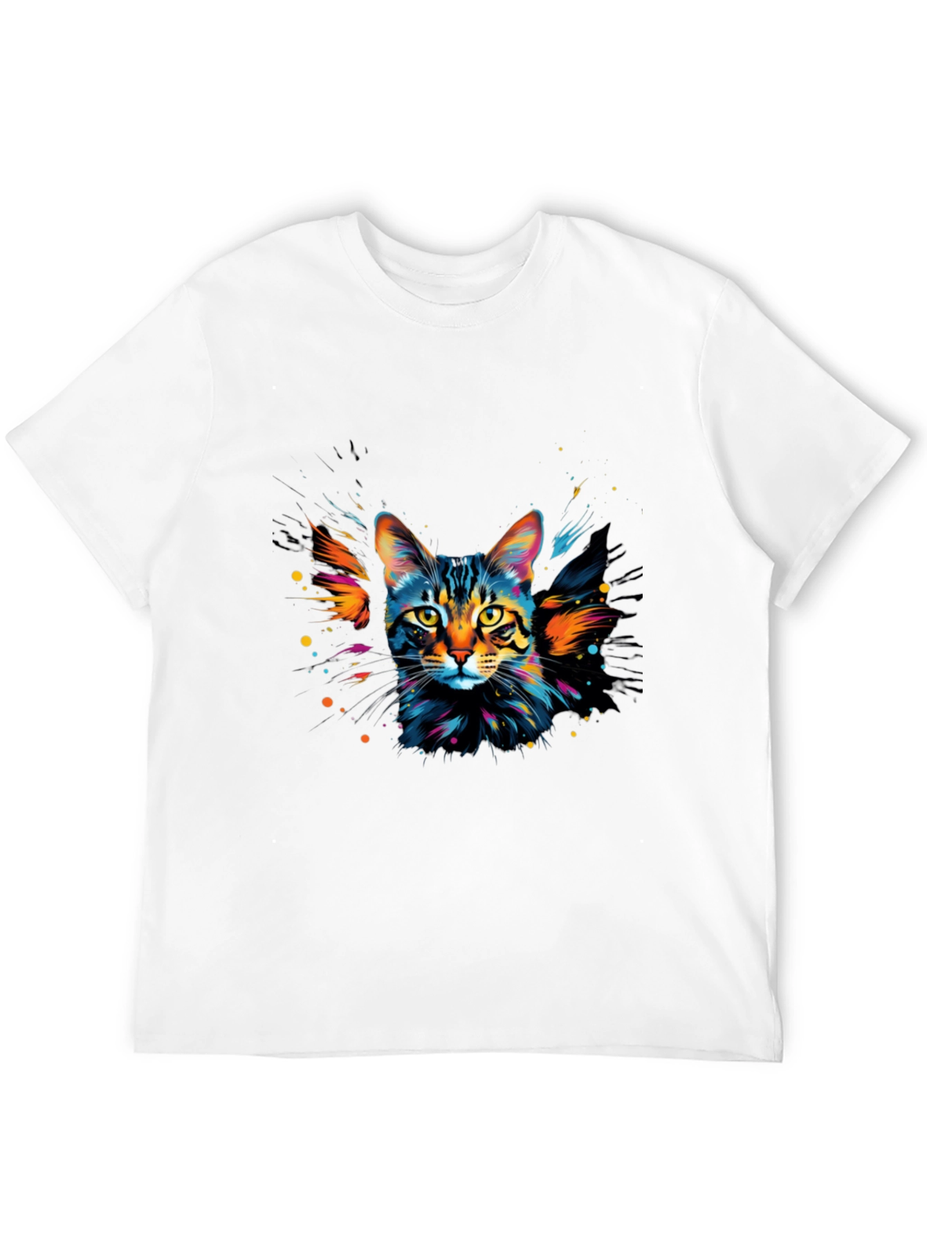 Colorful Cat Graphic Black T-Shirt
