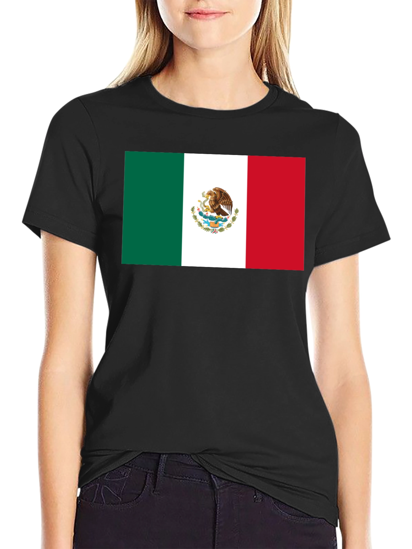 Mexico Flag T-Shirt - Black Crew Neck Tee