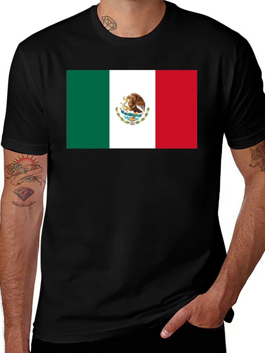 Mexico Flag T-Shirt - Black Crew Neck Tee
