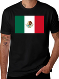 Mexico Flag T-Shirt - Black Crew Neck Tee