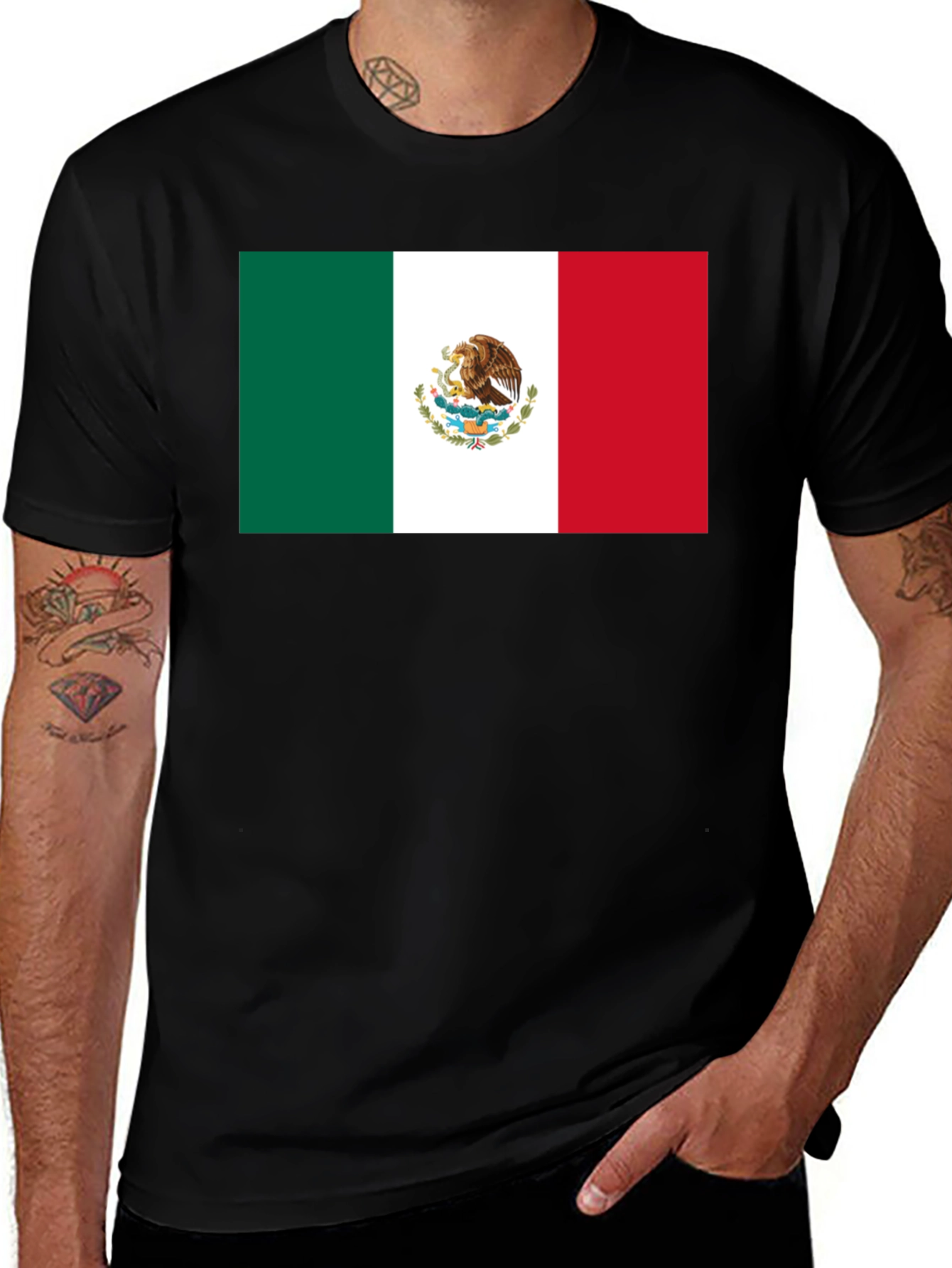 Mexico Flag T-Shirt - Black Crew Neck Tee