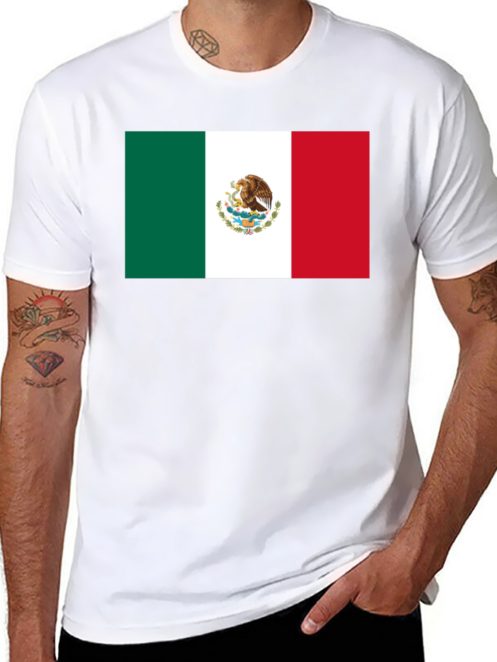 Mexico Flag T-Shirt - Black Crew Neck Tee