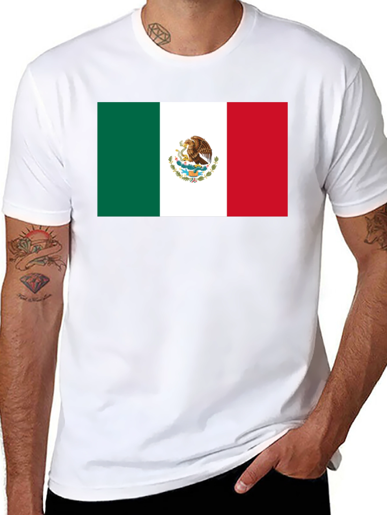 Mexico Flag T-Shirt - Black Crew Neck Tee