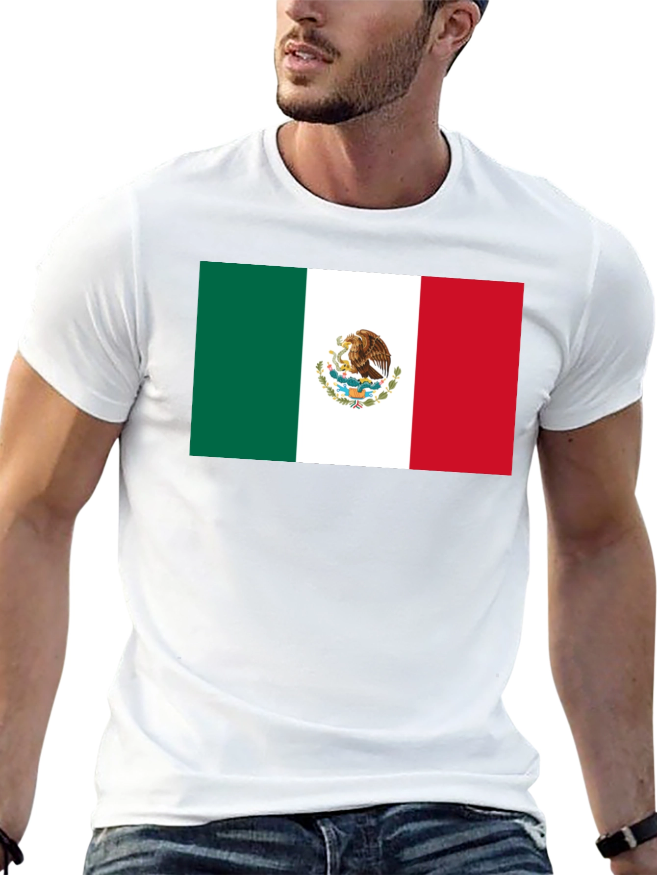 Mexico Flag T-Shirt - Black Crew Neck Tee
