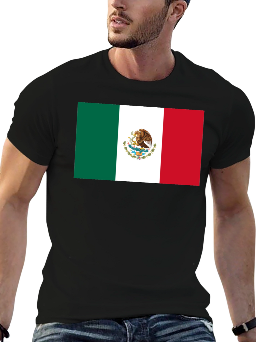 Mexico Flag T-Shirt - Black Crew Neck Tee