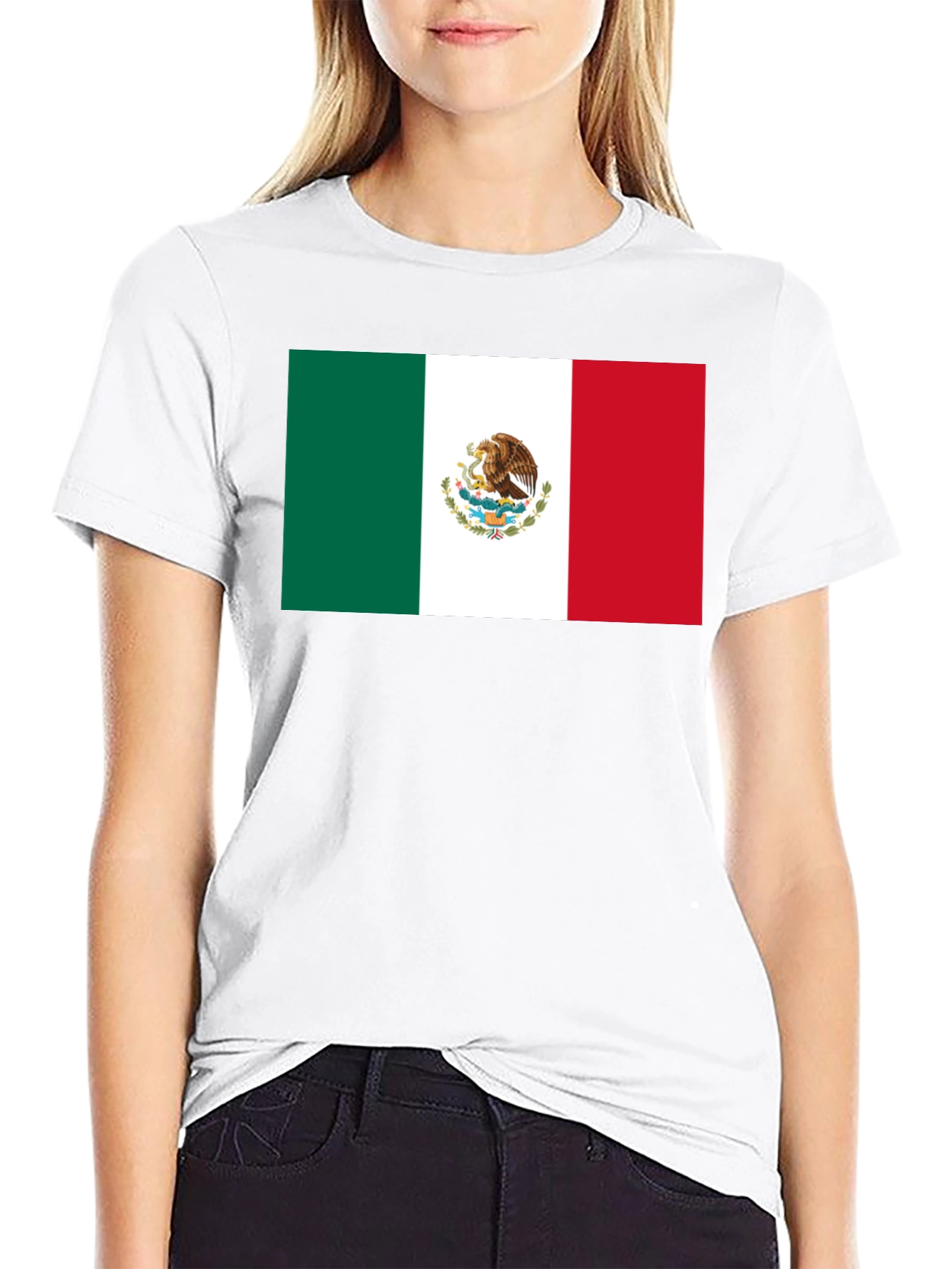 Mexico Flag T-Shirt - Black Crew Neck Tee