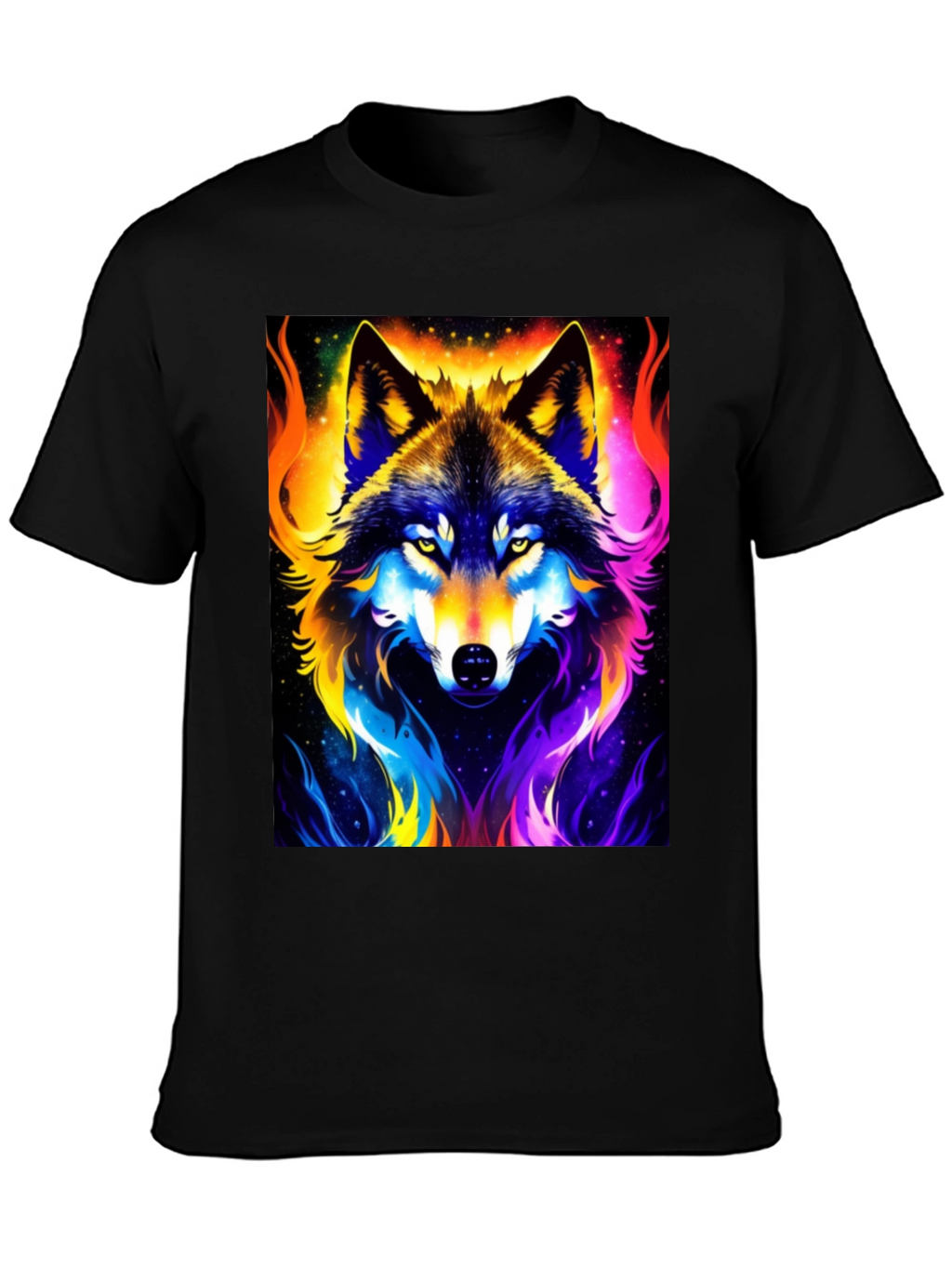 Vibrant Wolf Graphic Black T-Shirt