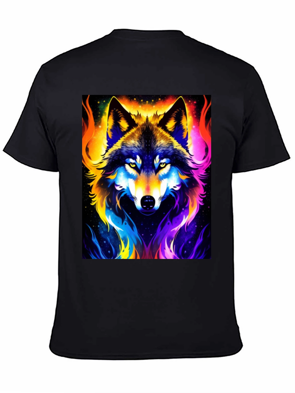 Vibrant Wolf Graphic Black T-Shirt