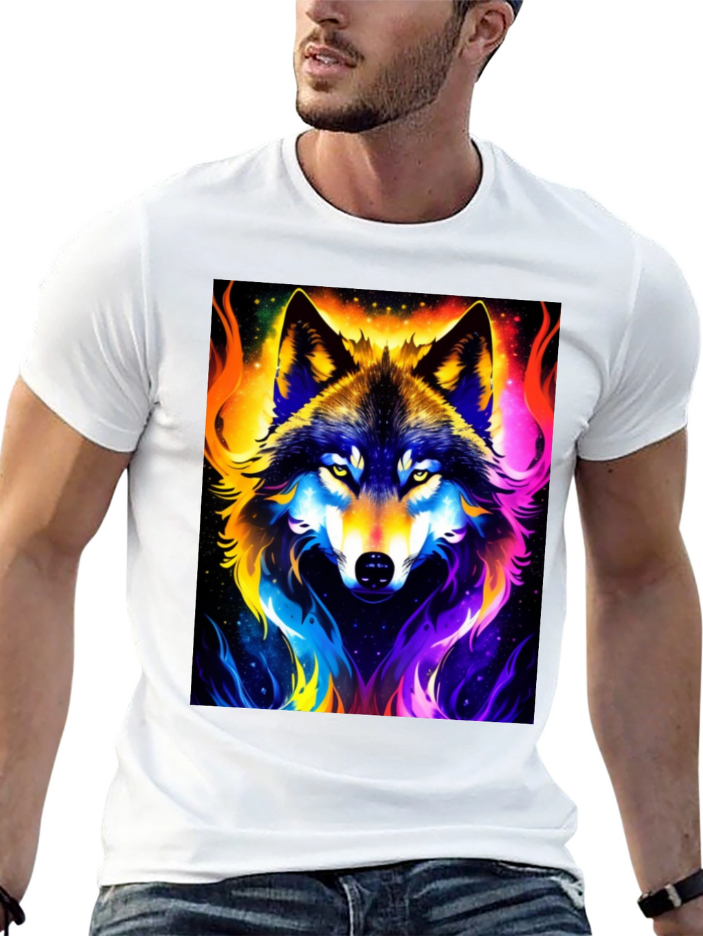 Vibrant Wolf Graphic Black T-Shirt