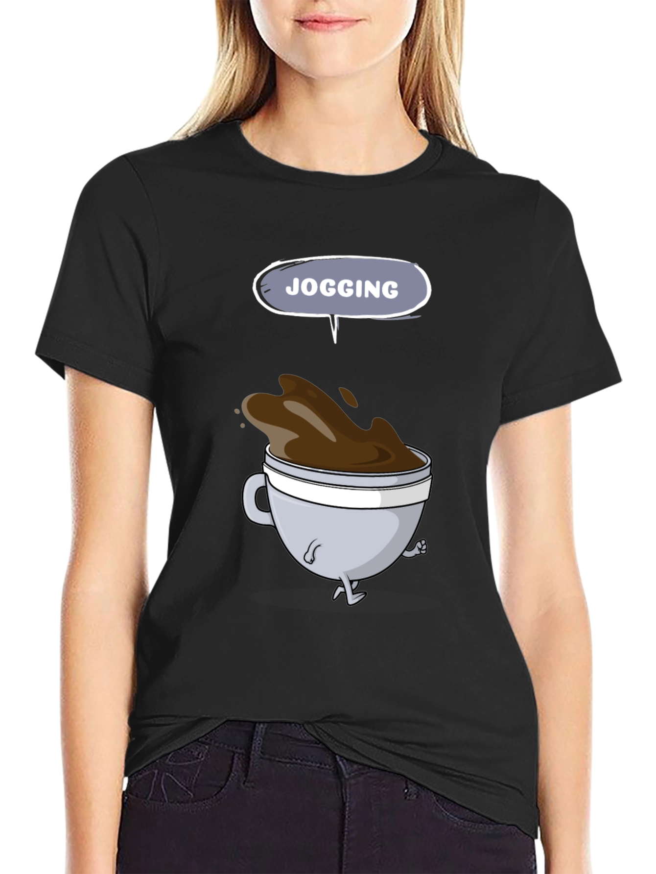 Jogging Coffee Cup Graphic Tee - Mens Black T-Shirt
