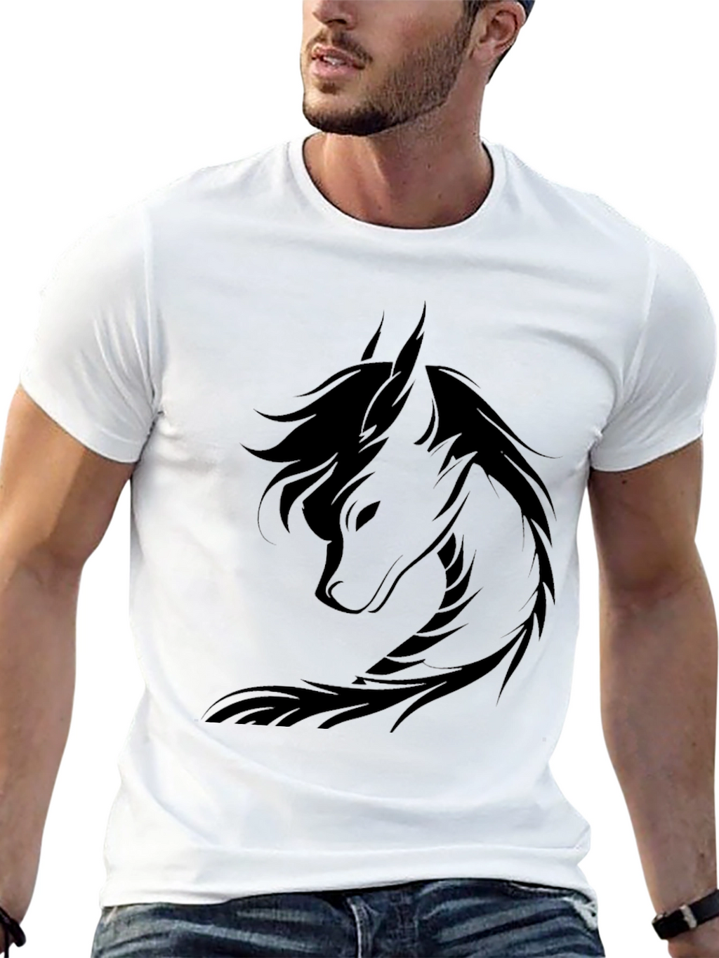 Black T-Shirt with Wolf Graphic