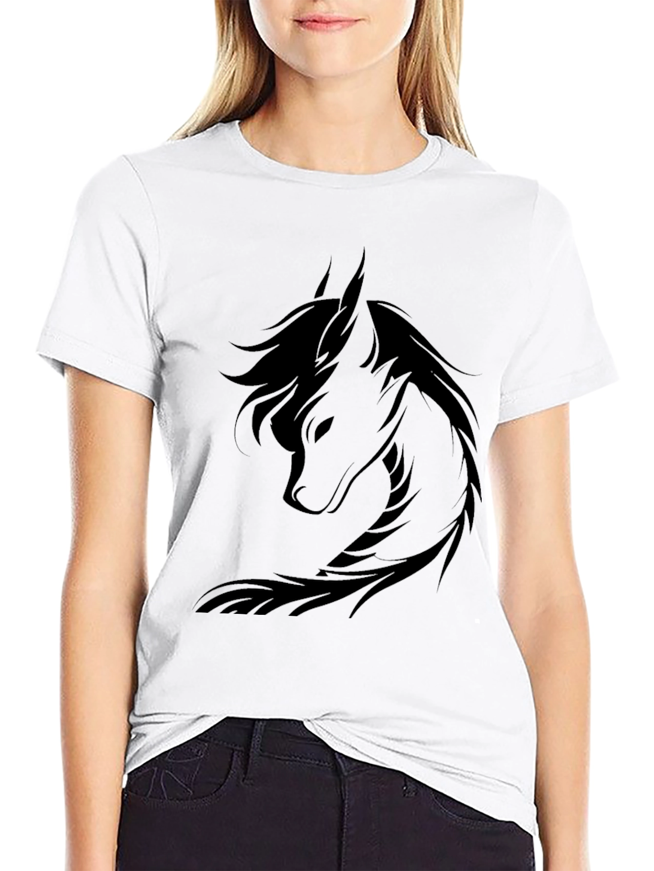 Black T-Shirt with Wolf Graphic