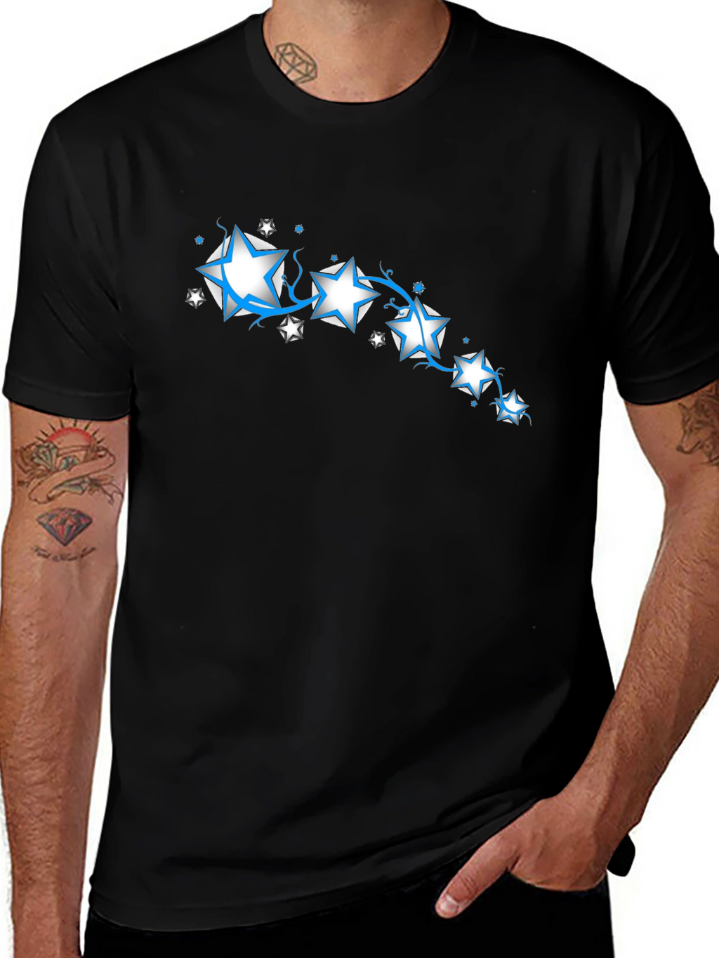Star Design Black T-Shirt