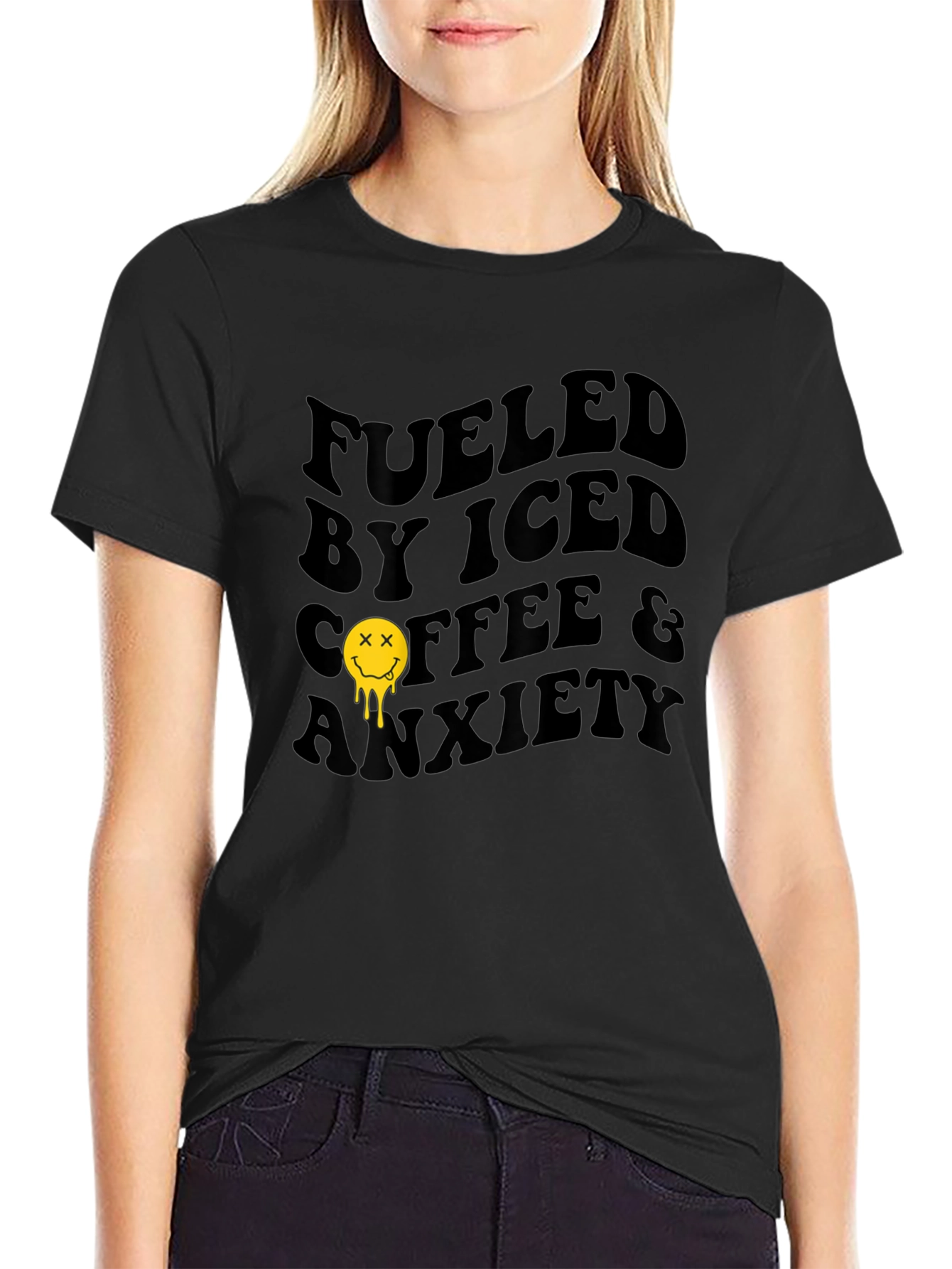 Fueled by Iced Coffee & Anxiety Black T-Shirt