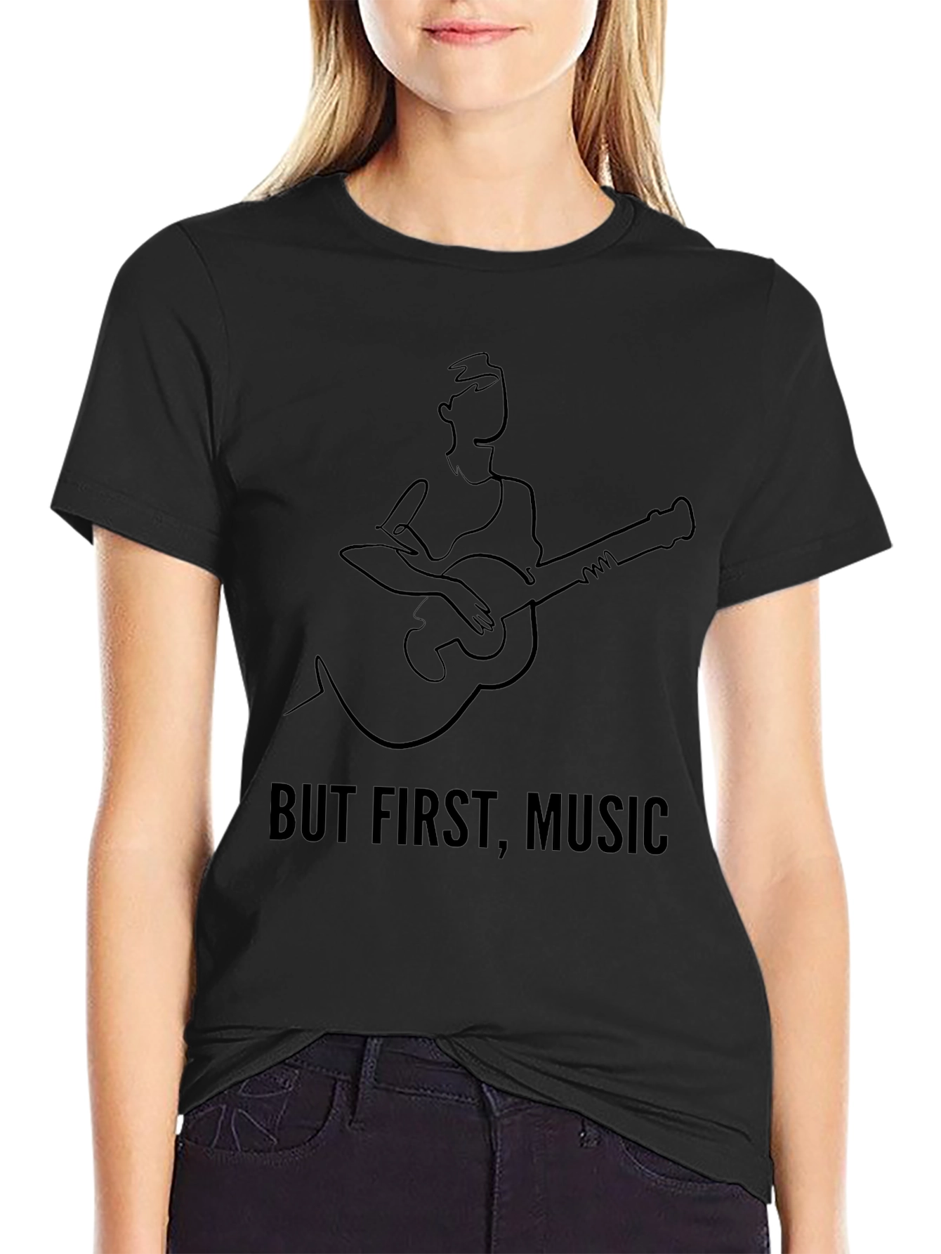 But First Music T-Shirt - Guitar Player Line Art Design