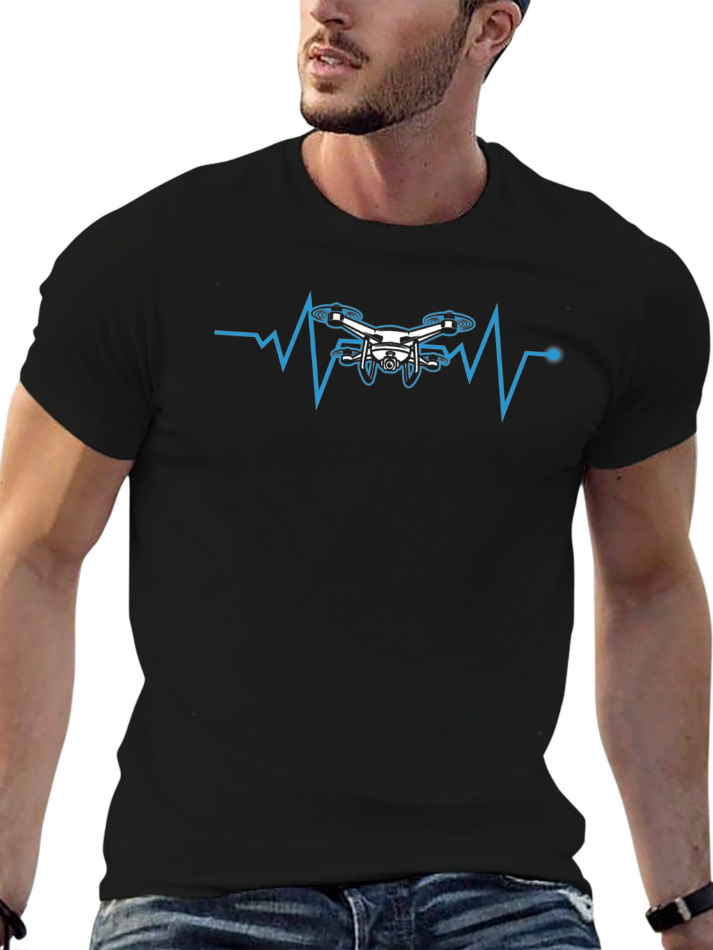 Drone Heartbeat Graphic T-Shirt - Black