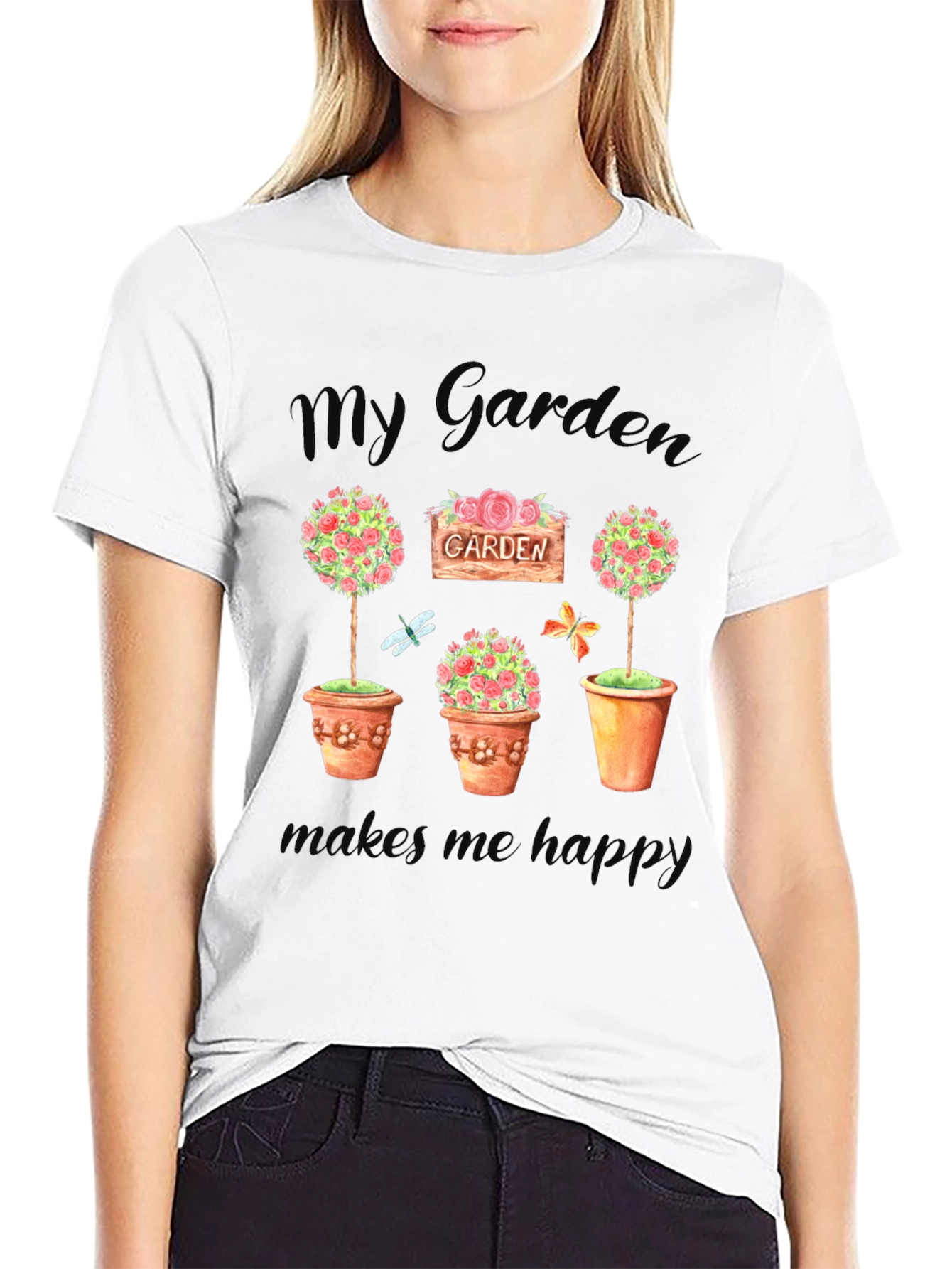 My Garden Makes Me Happy Black T-Shirt