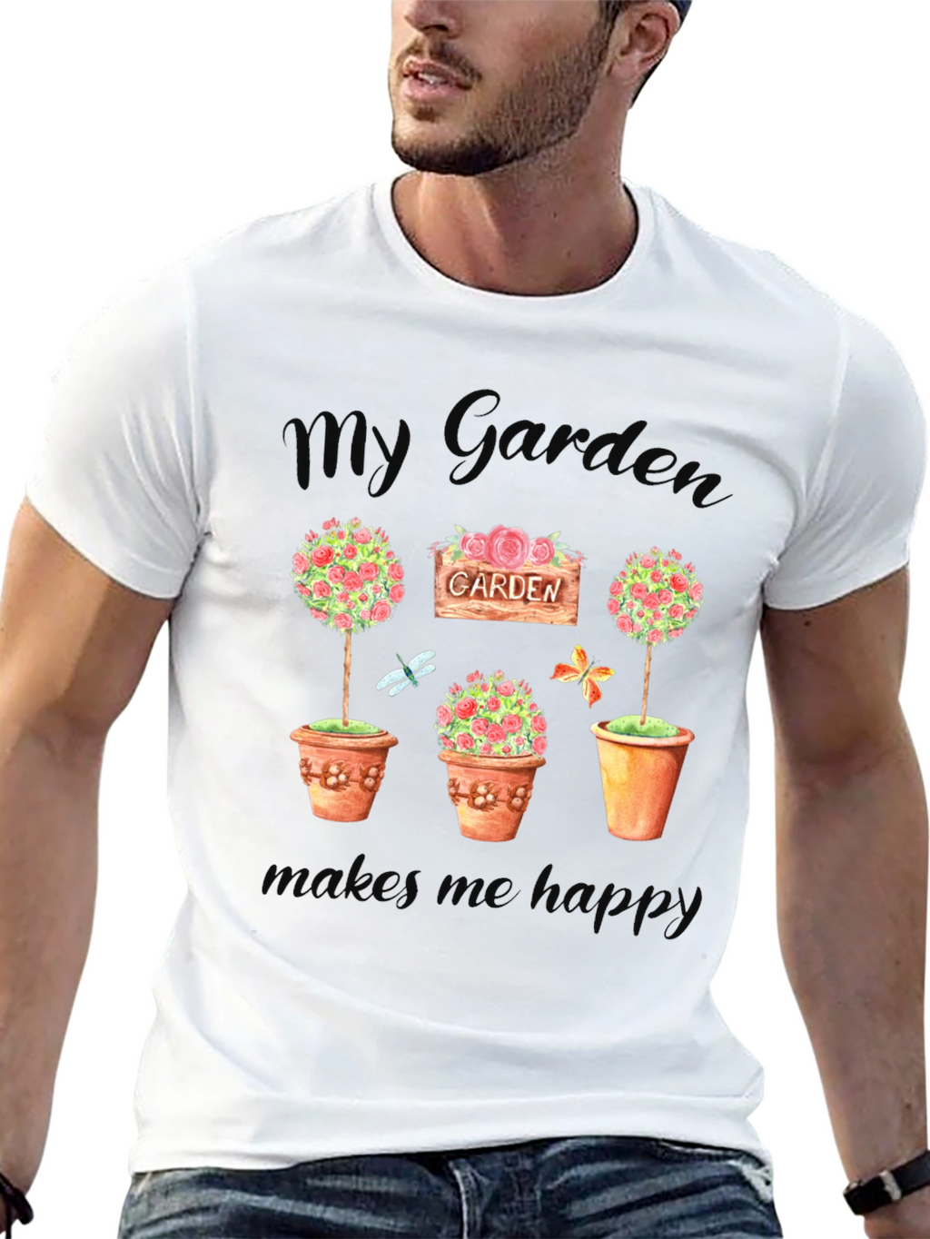 My Garden Makes Me Happy Black T-Shirt