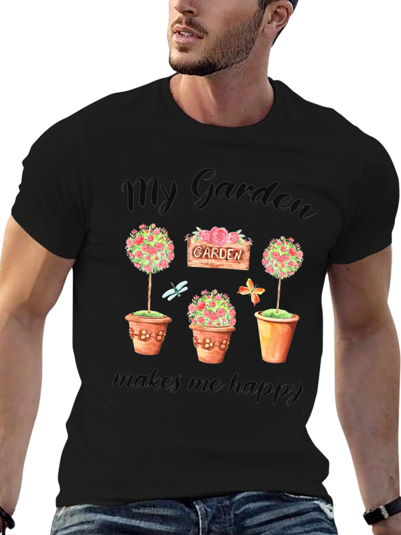 My Garden Makes Me Happy Black T-Shirt