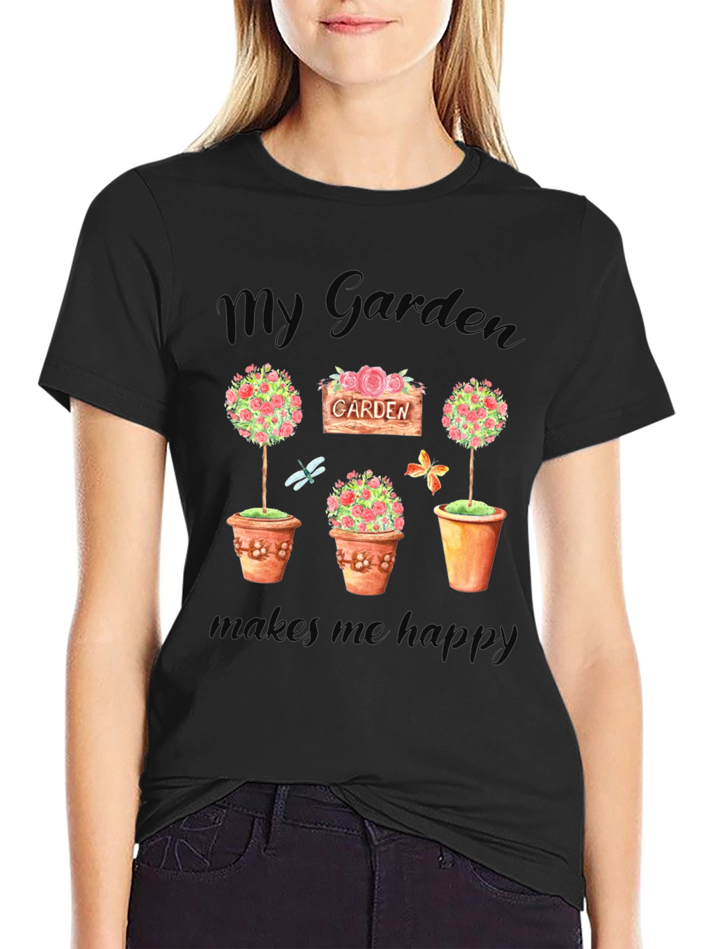 My Garden Makes Me Happy Black T-Shirt