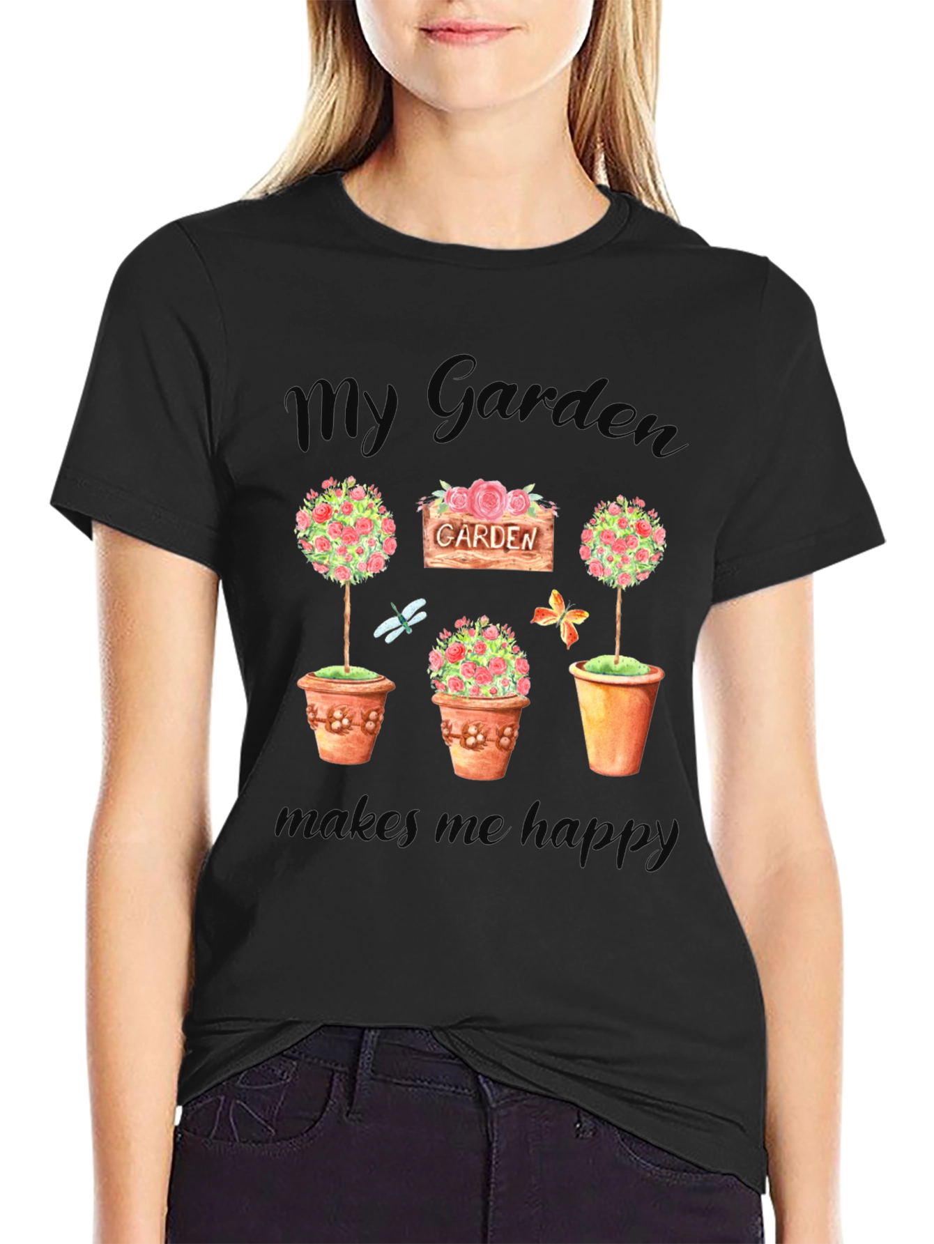 My Garden Makes Me Happy Black T-Shirt