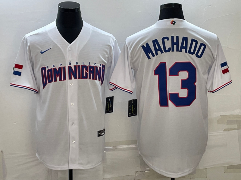 Men's 2023 World Baseball Classic #13 Manny Machado Dominican Republic White Jerseys