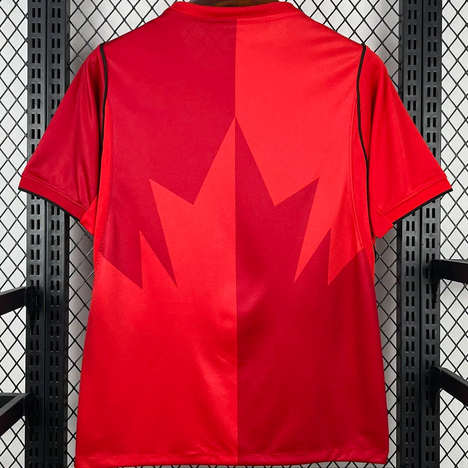 2026/27 Canada Home Red Fans Soccer Jersey (Have Right Patch 有右臂章 白底黑字） Detail 1