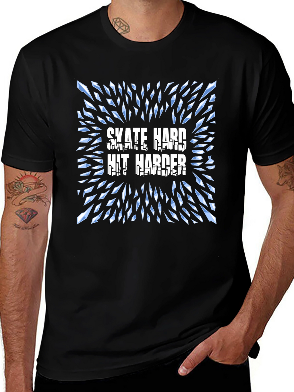 Skate Hard Hit Harder Graphic T-Shirt - Cool Design