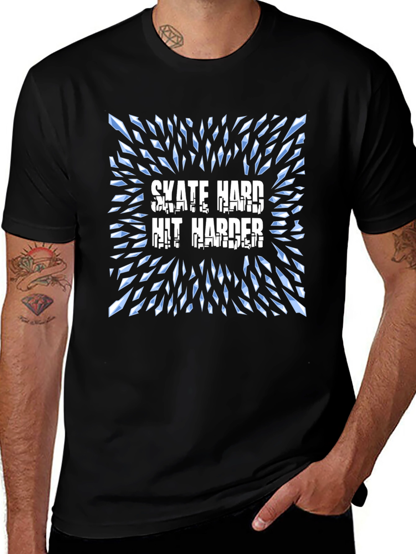 Skate Hard Hit Harder Graphic T-Shirt - Cool Design