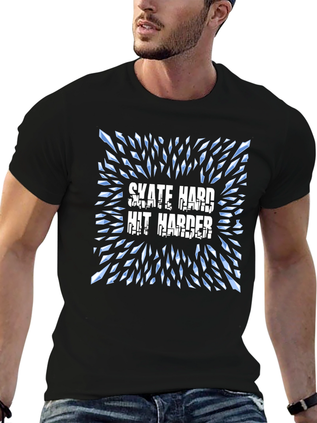 Skate Hard Hit Harder Graphic T-Shirt - Cool Design