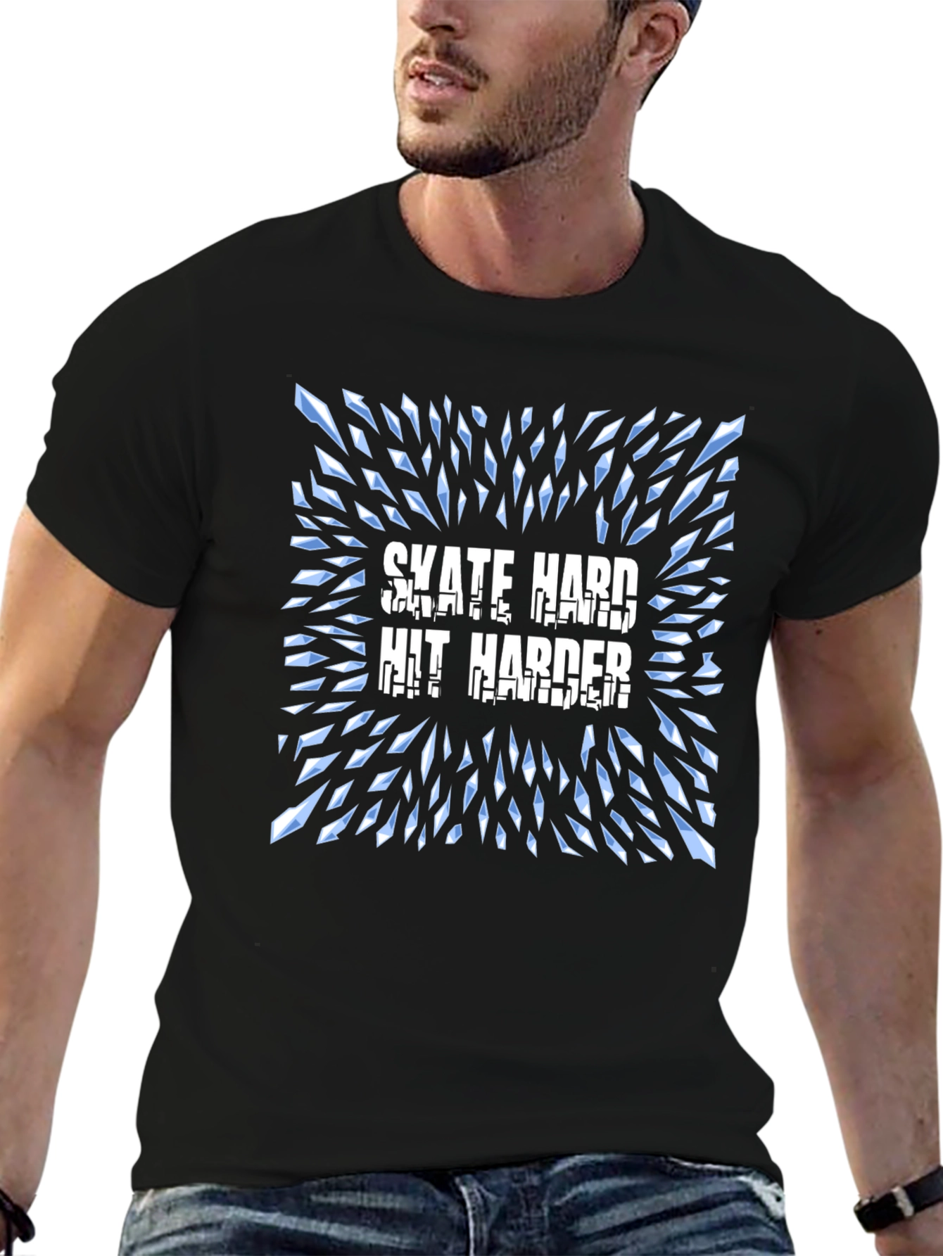 Skate Hard Hit Harder Graphic T-Shirt - Cool Design