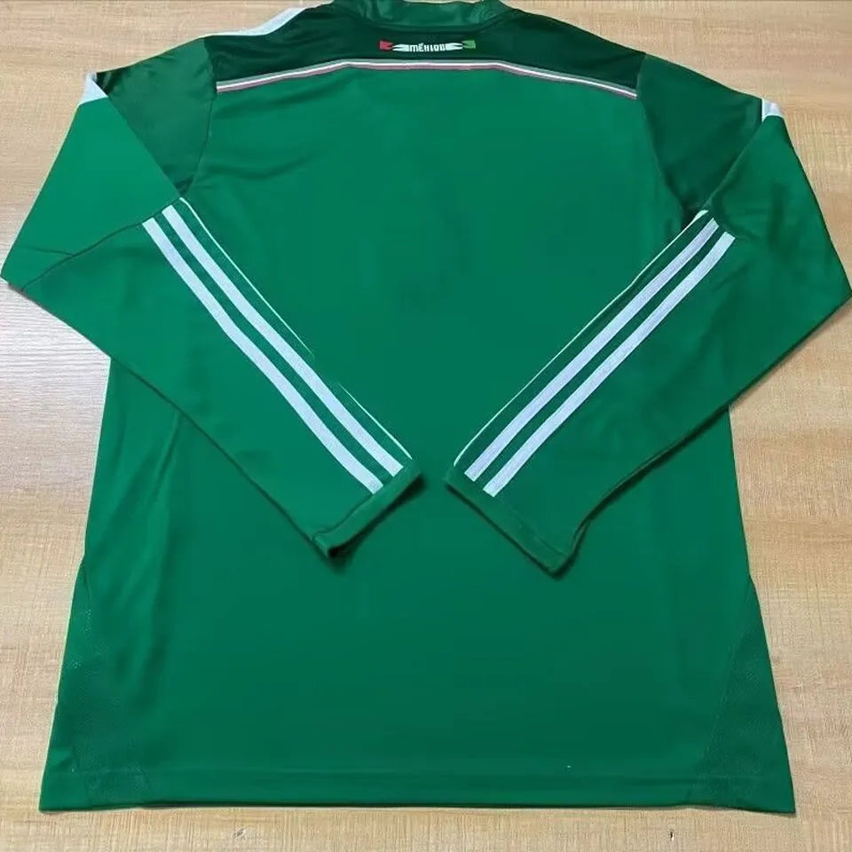 2014 Mexico Home Green Retro Long Sleeve Soccer Jersey Back