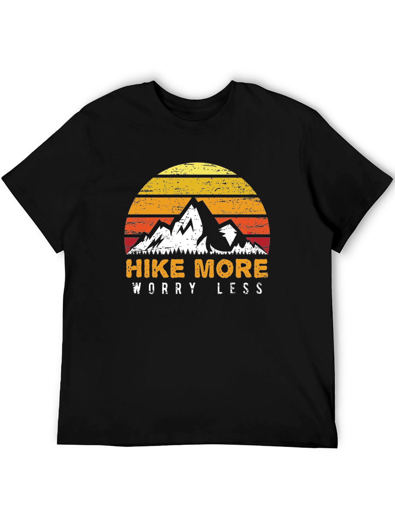 Hike More Worry Less T-Shirt - Mountain Sunset Design